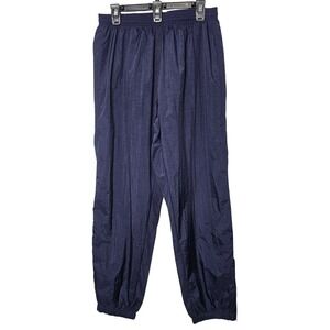 Lands' End Mens L Vintage Lined Nylon Track Wind Pants Navy Blue 90s Gorpcore